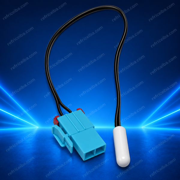 Sensor de temperatura con cableado y conector para equipos de refrigeración.
