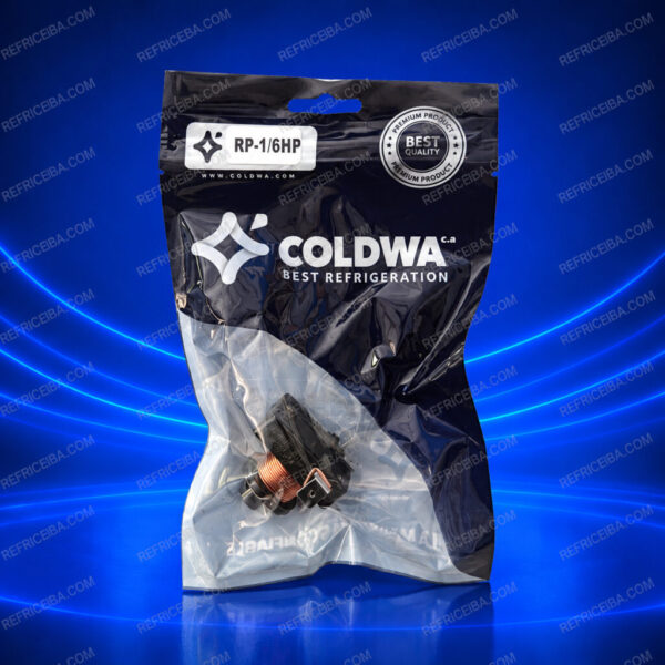 Relé de arranque Coldwa RP-1/6HP para compresores de refrigeración compatibles de 1/6 HP.