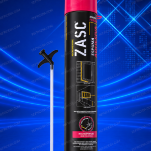 Envase de espuma adhesiva ZASC de 750 ml con tapa roja y aplicador.