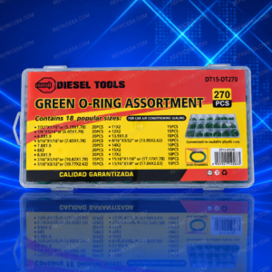 Estuche cerrado Diesel Tools DT15-DT270 de 270 O-rings verdes en 18 medidas.