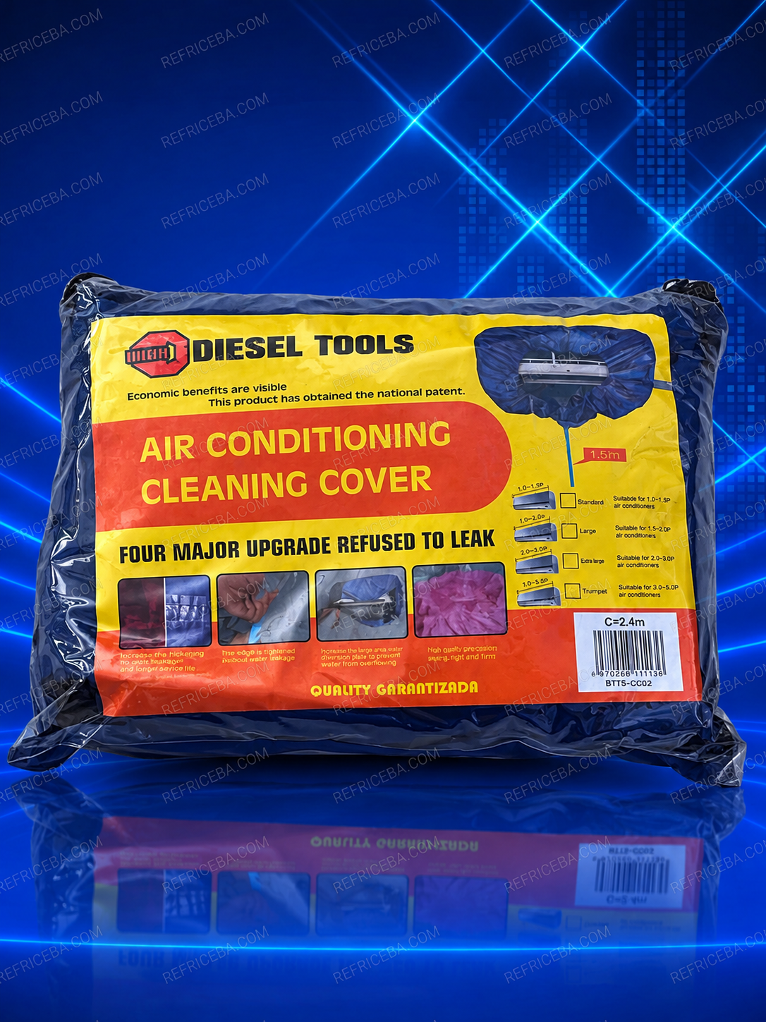 Funda azul Diesel Tools para lavado de aire acondicionado, empacada e identificada como C=2,4 m.