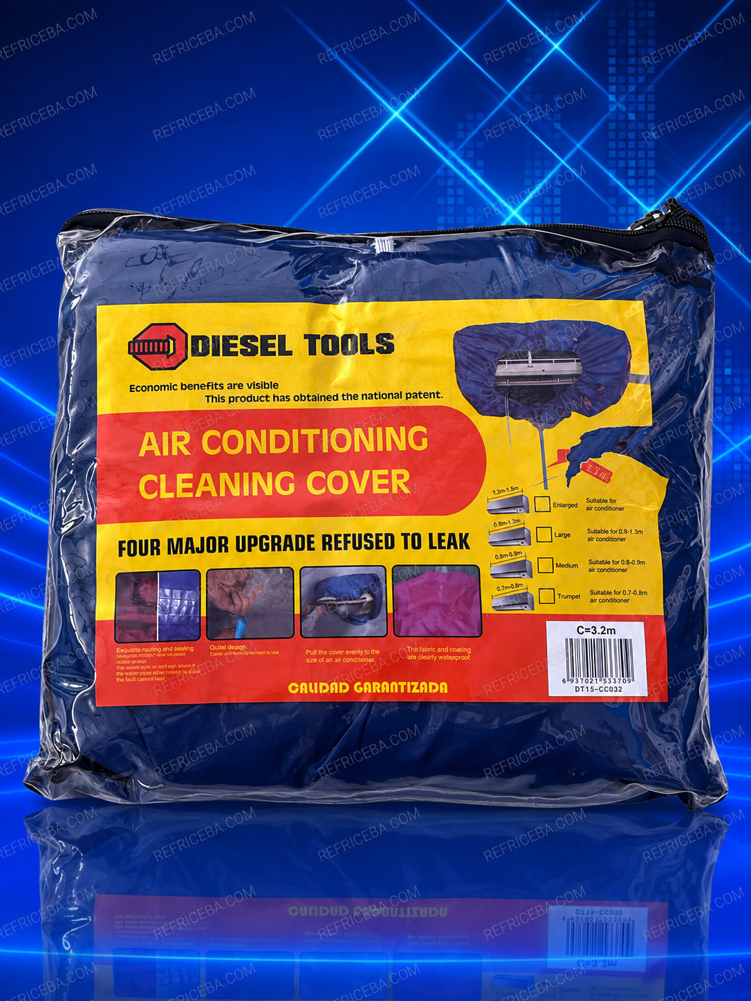 Funda azul Diesel Tools para limpieza de aire acondicionado, en empaque con etiqueta C=3,2 m.